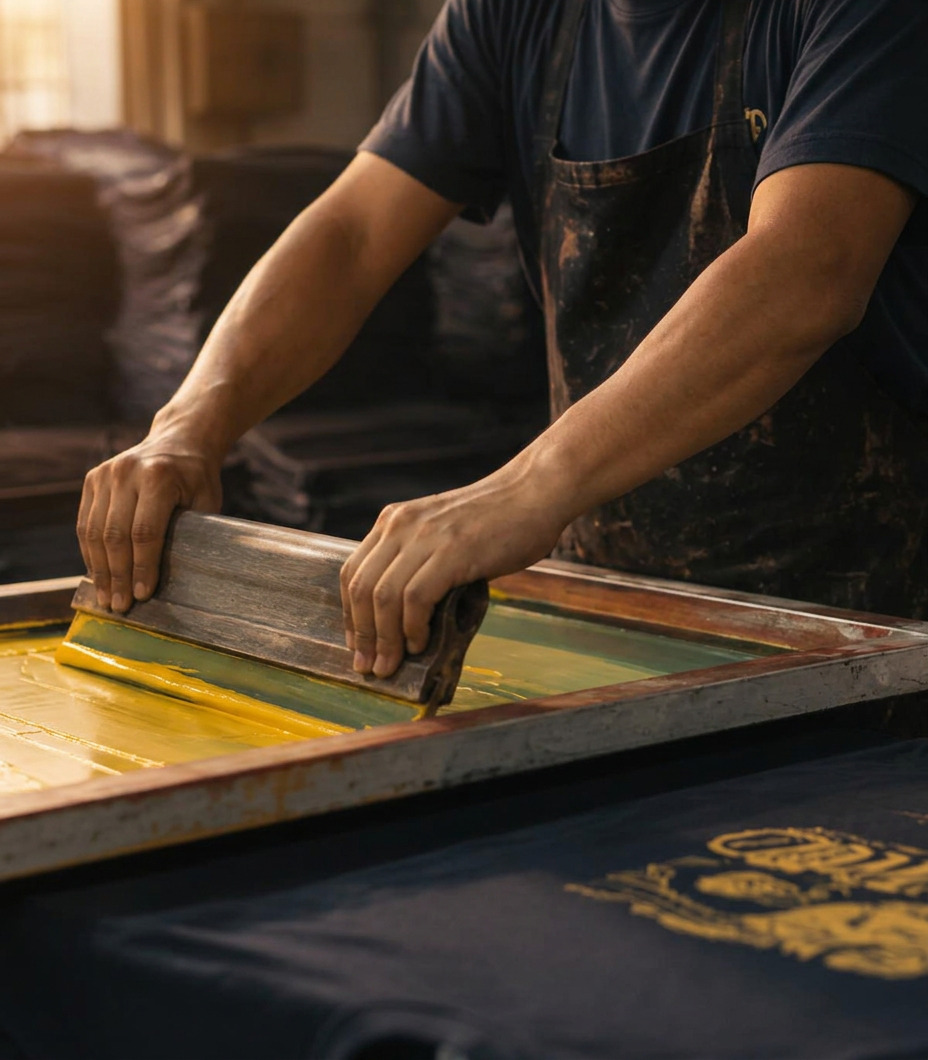 Proses sablon di workshop Central Tee